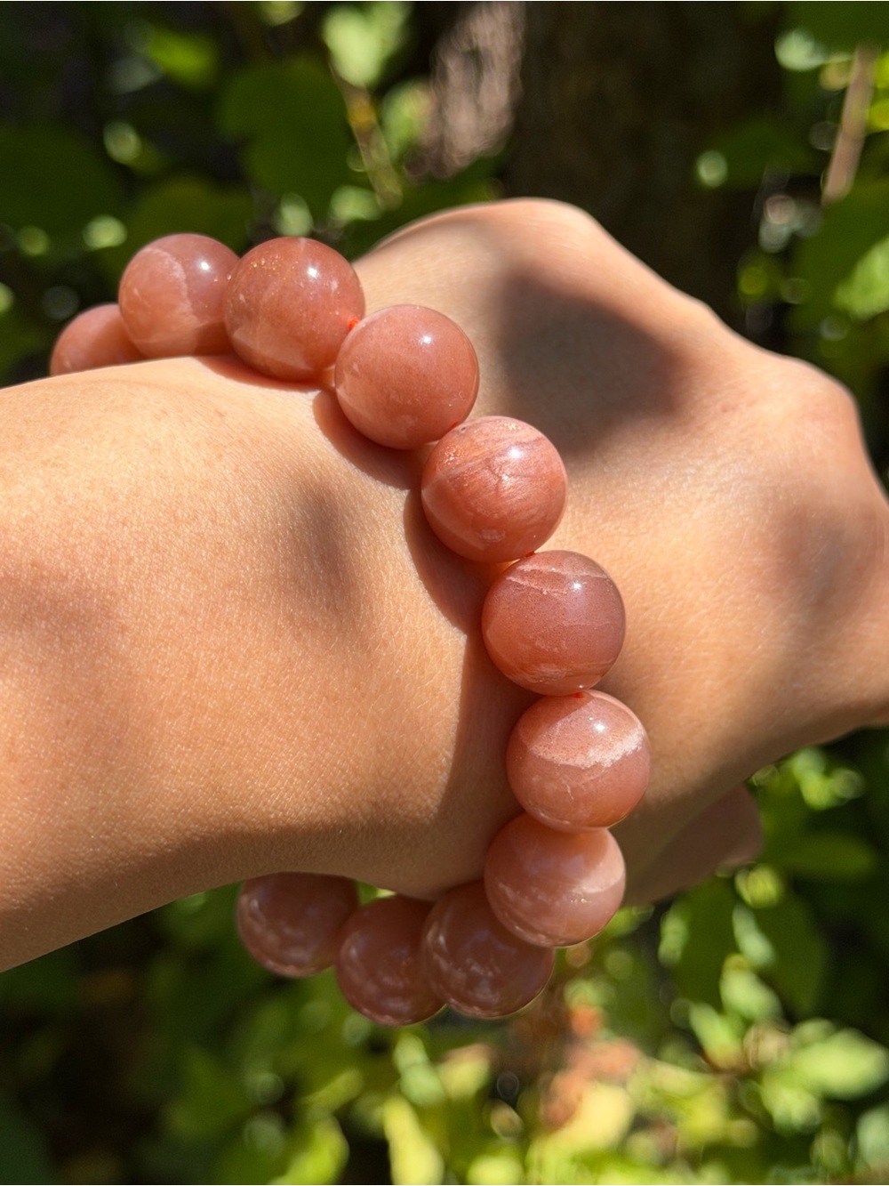14.5mm Natural Peach Moonstone Beaded Bracelet 2108 - Picture 4 of 7
